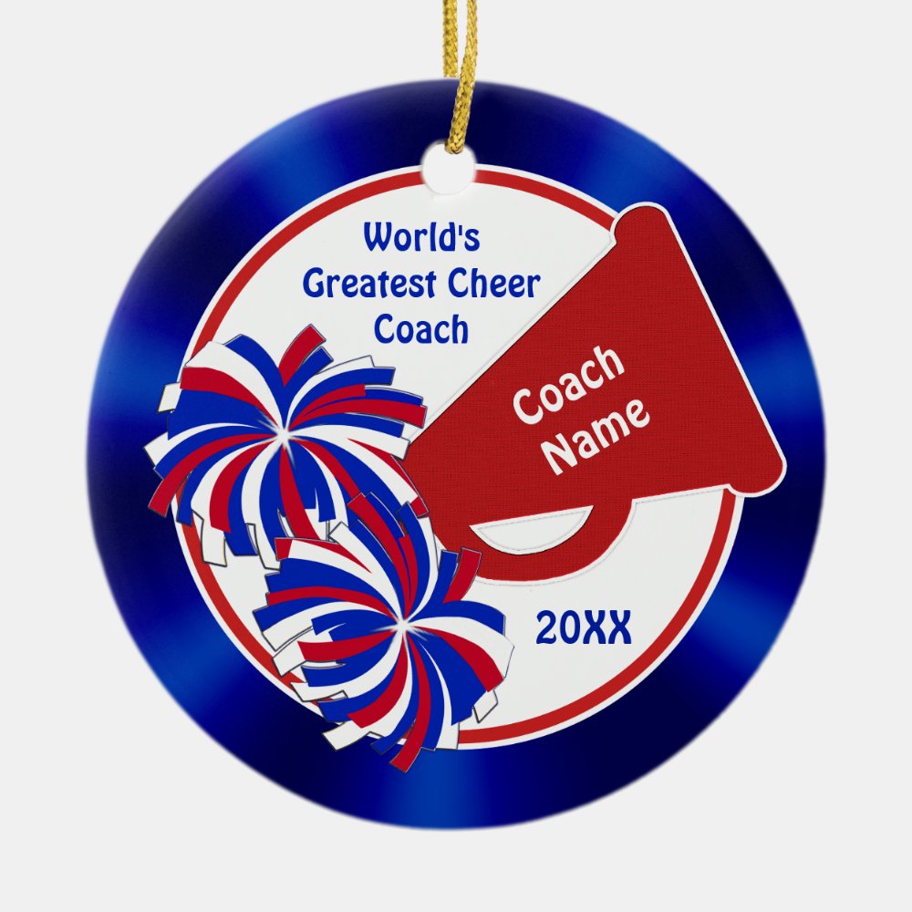 cheer coach ornaments personalized red white blue ceramic ornament - Coach Gifts