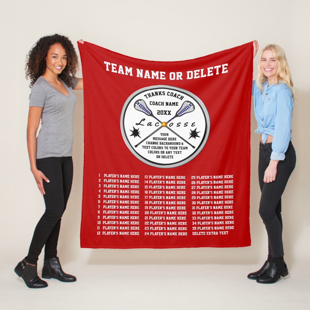 red lacrosse coach gift ideas all players names fleece blanket - Coach Gifts