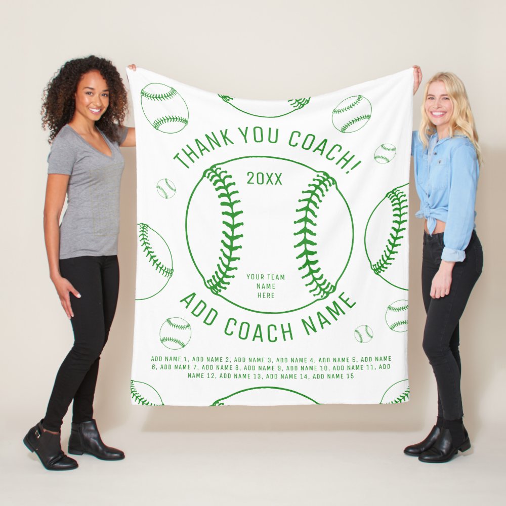 thank you baseball coach green team player names fleece blanket - Coach Gifts