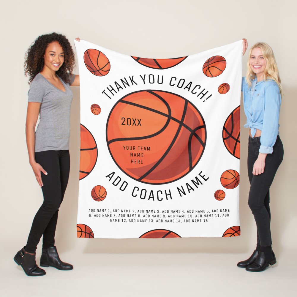 thank you basketball coach add team player names fleece blanket - Coach Gifts