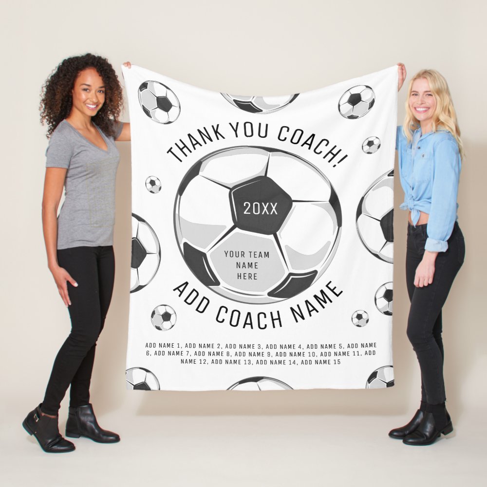 thank you soccer coach black white player names fleece blanket - Coach Gifts
