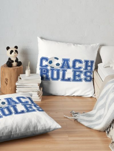 Coach Rules, Sporty Soccer Coach Graphic Design. Great Appreciation Birthday Or Christmas Gift For Coaches, Or Anyone Who Adores Their Soccer Coach. Throw Pillow Official Coach Gifts Merch