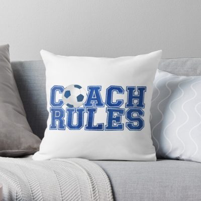 Coach Rules, Sporty Soccer Coach Graphic Design. Great Appreciation Birthday Or Christmas Gift For Coaches, Or Anyone Who Adores Their Soccer Coach. Throw Pillow Official Coach Gifts Merch