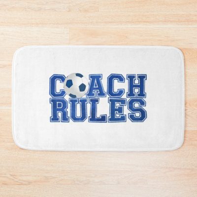 Coach Rules, Sporty Soccer Coach Graphic Design. Great Appreciation Birthday Or Christmas Gift For Coaches, Or Anyone Who Adores Their Soccer Coach. Bath Mat Official Coach Gifts Merch