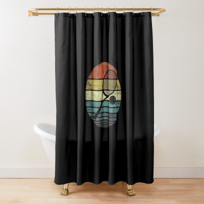 Tennis Player Gifts Retro Sunset Tennis Racquet & Ball Coach Shower Curtain Official Coach Gifts Merch