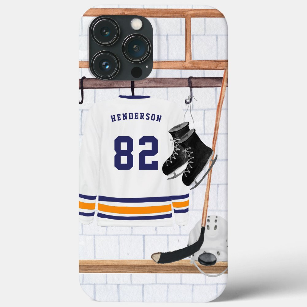 Personalized Name Number Blue And Orange Ice Hockey Monogram Jersey Phone Case