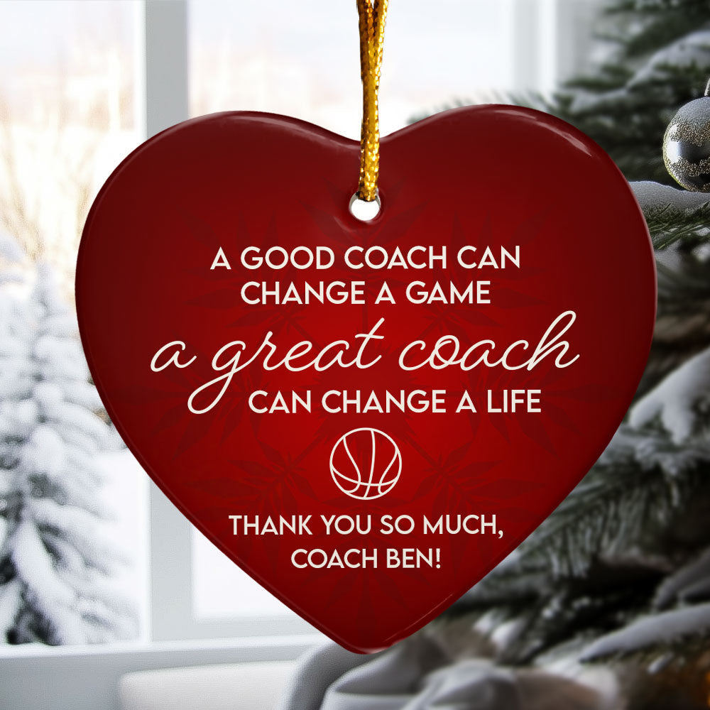 Thank You, Basketball Coach – Personalized Name Heart Shaped Ceramic Ornament