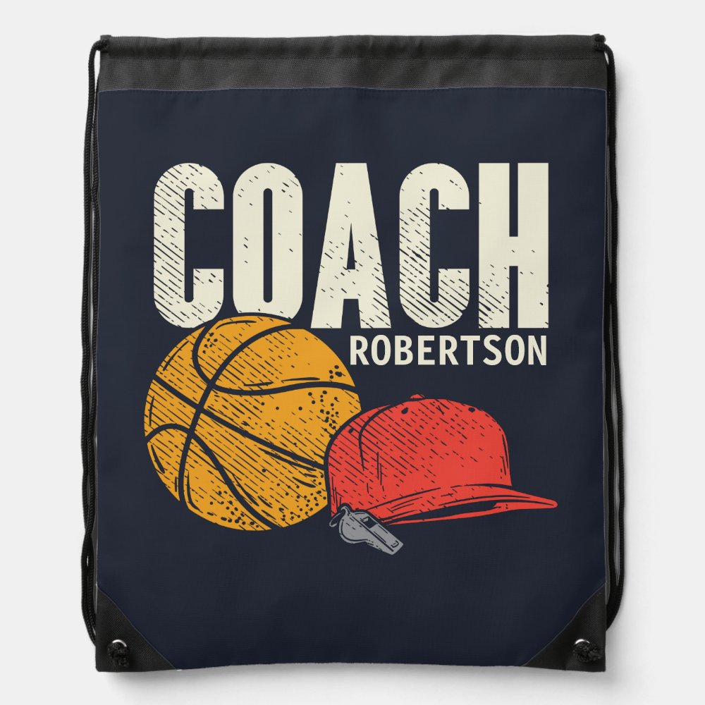 Personalized Name Basketball Sports Coach Drawstring Bag